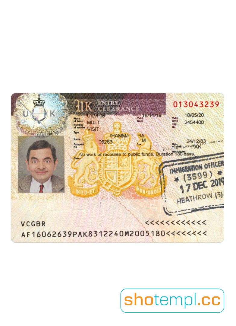 United Kingdom Visa Fully Editable PSD Template